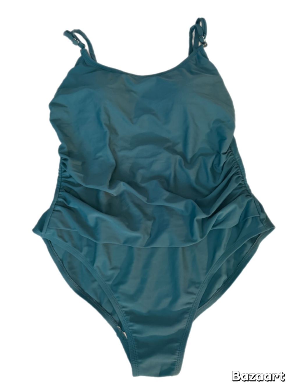 Kona Sol Teal One Piece Swimsuit XL Strappy Back Ruched Tummy Control